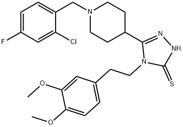 3-[1-[(2-chloro-4-fluorophenyl)methyl]piperidin-4-yl]-4-[2-(3,4-dimethoxyphenyl)ethyl]-1H-1,2,4-triazole-5-thione Struktur