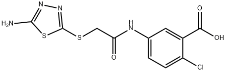 5-[[2-[(5-amino-1,3,4-thiadiazol-2-yl)sulfanyl]acetyl]amino]-2-chlorobenzoic acid Struktur