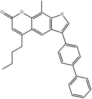 5-butyl-9-methyl-3-(4-phenylphenyl)furo[3,2-g]chromen-7-one Struktur