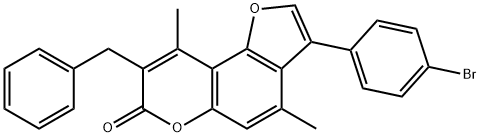 8-benzyl-3-(4-bromophenyl)-4,9-dimethylfuro[2,3-f]chromen-7-one Struktur