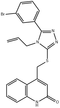 4-[[5-(3-bromophenyl)-4-prop-2-enyl-1,2,4-triazol-3-yl]sulfanylmethyl]-1H-quinolin-2-one Struktur