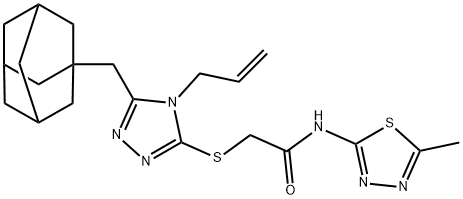 2-[[5-(1-adamantylmethyl)-4-prop-2-enyl-1,2,4-triazol-3-yl]sulfanyl]-N-(5-methyl-1,3,4-thiadiazol-2-yl)acetamide Struktur