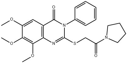 6,7,8-trimethoxy-2-(2-oxo-2-pyrrolidin-1-ylethyl)sulfanyl-3-phenylquinazolin-4-one Struktur