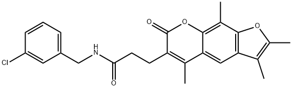 N-[(3-chlorophenyl)methyl]-3-(2,3,5,9-tetramethyl-7-oxofuro[3,2-g]chromen-6-yl)propanamide Struktur