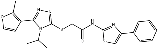 2-[[5-(2-methylfuran-3-yl)-4-propan-2-yl-1,2,4-triazol-3-yl]sulfanyl]-N-(4-phenyl-1,3-thiazol-2-yl)acetamide Struktur