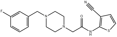 N-(3-cyanothiophen-2-yl)-2-[4-[(3-fluorophenyl)methyl]piperazin-1-yl]acetamide Struktur