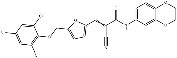 (E)-2-cyano-N-(2,3-dihydro-1,4-benzodioxin-6-yl)-3-[5-[(2,4,6-trichlorophenoxy)methyl]furan-2-yl]prop-2-enamide Struktur