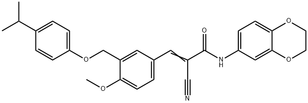 (E)-2-cyano-N-(2,3-dihydro-1,4-benzodioxin-6-yl)-3-[4-methoxy-3-[(4-propan-2-ylphenoxy)methyl]phenyl]prop-2-enamide Struktur