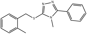 4-methyl-3-[(2-methylphenyl)methylsulfanyl]-5-phenyl-1,2,4-triazole Struktur