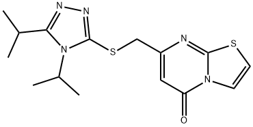 7-[[4,5-di(propan-2-yl)-1,2,4-triazol-3-yl]sulfanylmethyl]-[1,3]thiazolo[3,2-a]pyrimidin-5-one Struktur