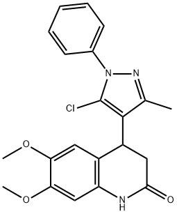 4-(5-chloro-3-methyl-1-phenylpyrazol-4-yl)-6,7-dimethoxy-3,4-dihydro-1H-quinolin-2-one Struktur