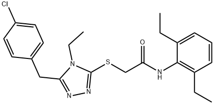 2-[[5-[(4-chlorophenyl)methyl]-4-ethyl-1,2,4-triazol-3-yl]sulfanyl]-N-(2,6-diethylphenyl)acetamide Struktur