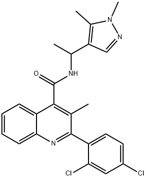 2-(2,4-dichlorophenyl)-N-[1-(1,5-dimethylpyrazol-4-yl)ethyl]-3-methylquinoline-4-carboxamide Struktur