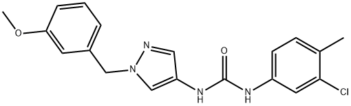 1-(3-chloro-4-methylphenyl)-3-[1-[(3-methoxyphenyl)methyl]pyrazol-4-yl]urea Struktur