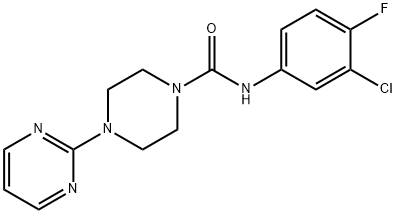 N-(3-chloro-4-fluorophenyl)-4-pyrimidin-2-ylpiperazine-1-carboxamide Struktur