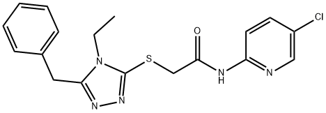 2-[(5-benzyl-4-ethyl-1,2,4-triazol-3-yl)sulfanyl]-N-(5-chloropyridin-2-yl)acetamide Struktur