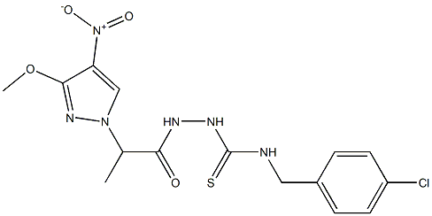 1-[(4-chlorophenyl)methyl]-3-[2-(3-methoxy-4-nitropyrazol-1-yl)propanoylamino]thiourea Struktur