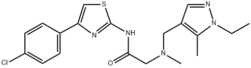 N-[4-(4-chlorophenyl)-1,3-thiazol-2-yl]-2-[(1-ethyl-5-methylpyrazol-4-yl)methyl-methylamino]acetamide Struktur