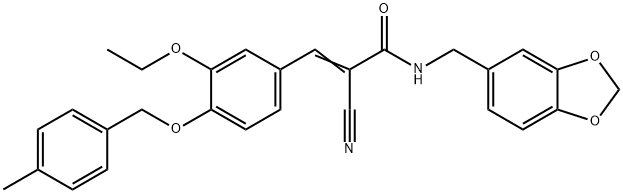 (E)-N-(1,3-benzodioxol-5-ylmethyl)-2-cyano-3-[3-ethoxy-4-[(4-methylphenyl)methoxy]phenyl]prop-2-enamide Struktur