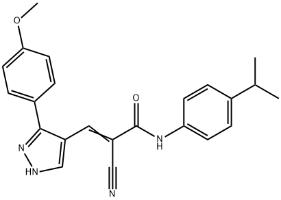 (E)-2-cyano-3-[5-(4-methoxyphenyl)-1H-pyrazol-4-yl]-N-(4-propan-2-ylphenyl)prop-2-enamide Struktur