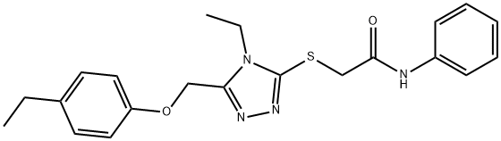 2-[[4-ethyl-5-[(4-ethylphenoxy)methyl]-1,2,4-triazol-3-yl]sulfanyl]-N-phenylacetamide Struktur