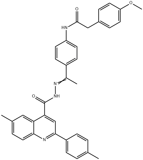 N-[(E)-1-[4-[[2-(4-methoxyphenyl)acetyl]amino]phenyl]ethylideneamino]-6-methyl-2-(4-methylphenyl)quinoline-4-carboxamide Struktur