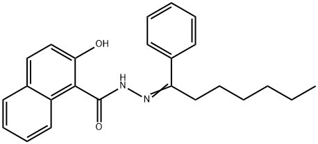 2-hydroxy-N-[(E)-1-phenylheptylideneamino]naphthalene-1-carboxamide Struktur