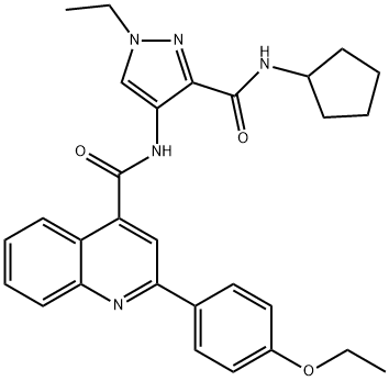 N-[3-(cyclopentylcarbamoyl)-1-ethylpyrazol-4-yl]-2-(4-ethoxyphenyl)quinoline-4-carboxamide Struktur