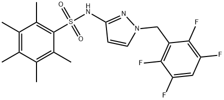 2,3,4,5,6-pentamethyl-N-[1-[(2,3,5,6-tetrafluorophenyl)methyl]pyrazol-3-yl]benzenesulfonamide Struktur