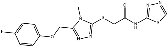 2-[[5-[(4-fluorophenoxy)methyl]-4-methyl-1,2,4-triazol-3-yl]sulfanyl]-N-(1,3,4-thiadiazol-2-yl)acetamide Struktur