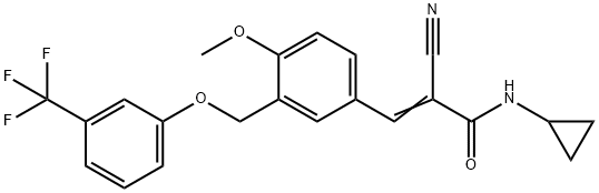 (E)-2-cyano-N-cyclopropyl-3-[4-methoxy-3-[[3-(trifluoromethyl)phenoxy]methyl]phenyl]prop-2-enamide Struktur