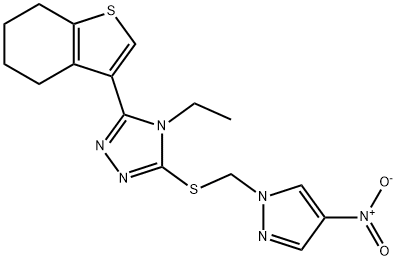 4-ethyl-3-[(4-nitropyrazol-1-yl)methylsulfanyl]-5-(4,5,6,7-tetrahydro-1-benzothiophen-3-yl)-1,2,4-triazole Struktur