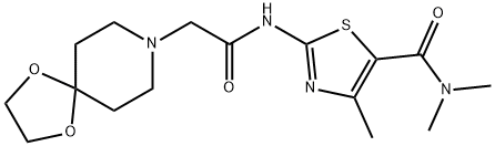 2-[[2-(1,4-dioxa-8-azaspiro[4.5]decan-8-yl)acetyl]amino]-N,N,4-trimethyl-1,3-thiazole-5-carboxamide Struktur