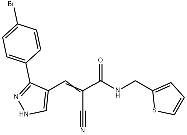 (Z)-3-[5-(4-bromophenyl)-1H-pyrazol-4-yl]-2-cyano-N-(thiophen-2-ylmethyl)prop-2-enamide Struktur