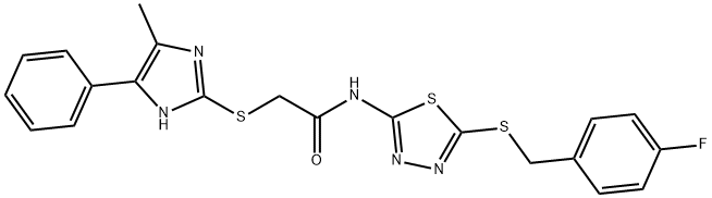 N-[5-[(4-fluorophenyl)methylsulfanyl]-1,3,4-thiadiazol-2-yl]-2-[(5-methyl-4-phenyl-1H-imidazol-2-yl)sulfanyl]acetamide Struktur