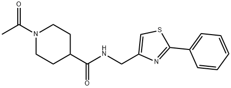 1-acetyl-N-[(2-phenyl-1,3-thiazol-4-yl)methyl]piperidine-4-carboxamide Struktur