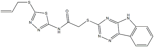 N-(5-prop-2-enylsulfanyl-1,3,4-thiadiazol-2-yl)-2-(5H-[1,2,4]triazino[5,6-b]indol-3-ylsulfanyl)acetamide Struktur