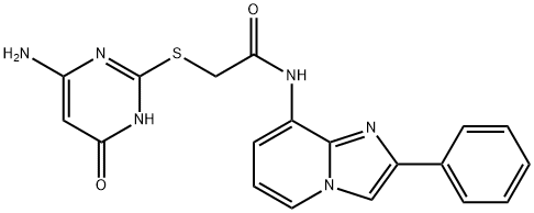 2-[(6-amino-4-oxo-1H-pyrimidin-2-yl)sulfanyl]-N-(2-phenylimidazo[1,2-a]pyridin-8-yl)acetamide Struktur