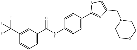 N-[4-[4-(morpholin-4-ylmethyl)-1,3-thiazol-2-yl]phenyl]-3-(trifluoromethyl)benzamide Struktur