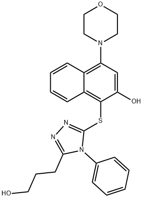 1-[[5-(3-hydroxypropyl)-4-phenyl-1,2,4-triazol-3-yl]sulfanyl]-4-morpholin-4-ylnaphthalen-2-ol Struktur