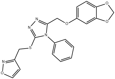 3-[[5-(1,3-benzodioxol-5-yloxymethyl)-4-phenyl-1,2,4-triazol-3-yl]sulfanylmethyl]-1,2-oxazole Struktur