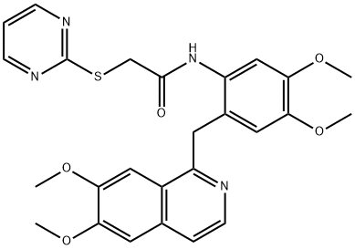 N-[2-[(6,7-dimethoxyisoquinolin-1-yl)methyl]-4,5-dimethoxyphenyl]-2-pyrimidin-2-ylsulfanylacetamide Struktur