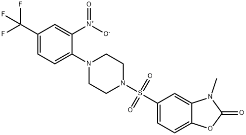 3-methyl-5-[4-[2-nitro-4-(trifluoromethyl)phenyl]piperazin-1-yl]sulfonyl-1,3-benzoxazol-2-one Struktur