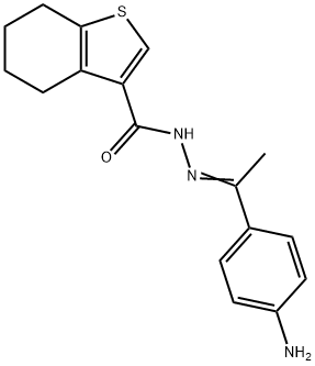 N-[(E)-1-(4-aminophenyl)ethylideneamino]-4,5,6,7-tetrahydro-1-benzothiophene-3-carboxamide Struktur