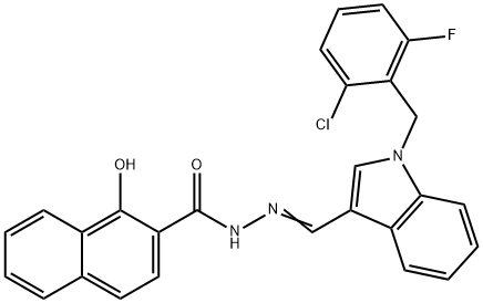 N-[(E)-[1-[(2-chloro-6-fluorophenyl)methyl]indol-3-yl]methylideneamino]-1-hydroxynaphthalene-2-carboxamide Struktur