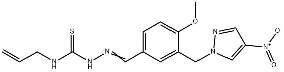 1-[(E)-[4-methoxy-3-[(4-nitropyrazol-1-yl)methyl]phenyl]methylideneamino]-3-prop-2-enylthiourea Struktur