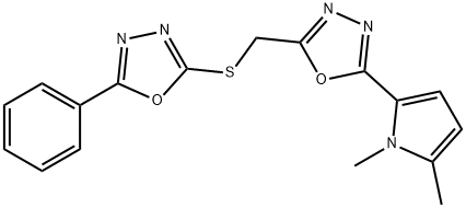 2-(1,5-dimethylpyrrol-2-yl)-5-[(5-phenyl-1,3,4-oxadiazol-2-yl)sulfanylmethyl]-1,3,4-oxadiazole Struktur