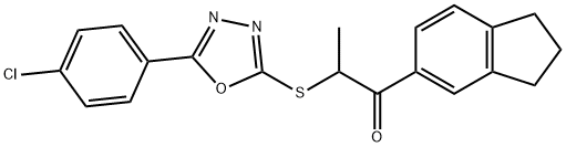 2-[[5-(4-chlorophenyl)-1,3,4-oxadiazol-2-yl]sulfanyl]-1-(2,3-dihydro-1H-inden-5-yl)propan-1-one Struktur