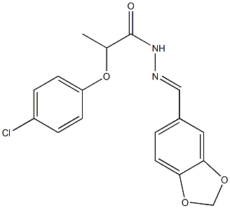 N-[(E)-1,3-benzodioxol-5-ylmethylideneamino]-2-(4-chlorophenoxy)propanamide Struktur