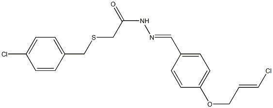 2-[(4-chlorophenyl)methylsulfanyl]-N-[(E)-[4-[(E)-3-chloroprop-2-enoxy]phenyl]methylideneamino]acetamide Struktur